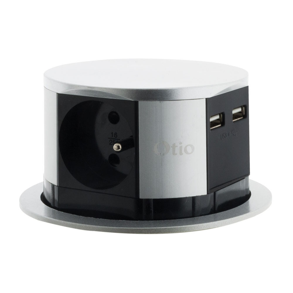 Multiprise 3 prises escamotable Otio + 2 USB pour cuisine