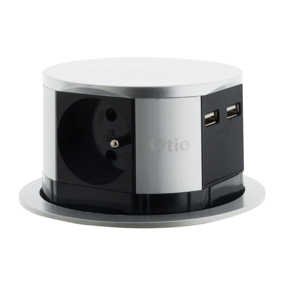 OTIO Bloc prise encastrable pivotant 3x16A avec 2xUSB ❘ Bricoman