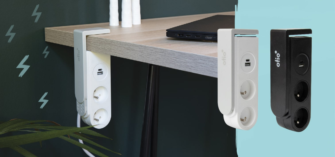 multiprise clipsable Gekko plan de travail bien organisé